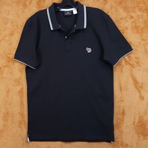 PAUL SMITH Polo Shirt Mens Small Black Contrast Stripe Trim $125